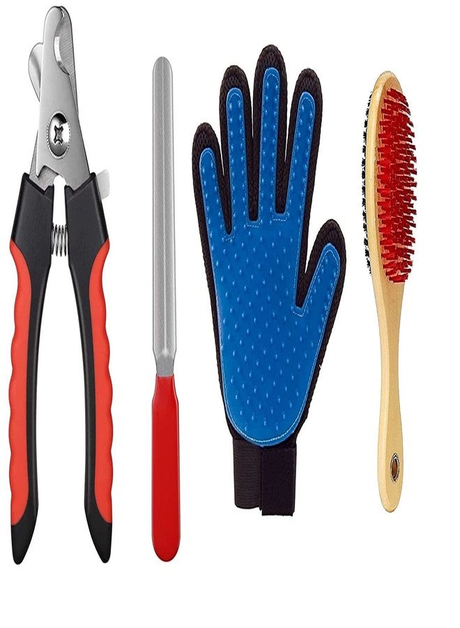 Pups&Pets Pets Grooming Set | Wooden Brush Medium, deshedding Glove & Nail Cutter for Dogs and Cats - Combo of 3 - Image 1